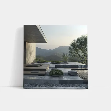 Minimalist Concrete Terrace Mountain Landscape View