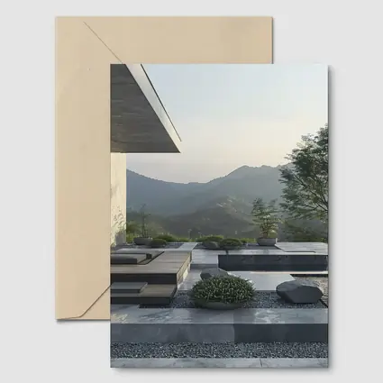 Minimalist Concrete Terrace Mountain Landscape View