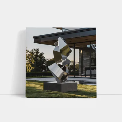Polished Steel Abstract Sculpture Modern House Lawn