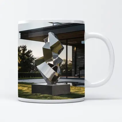Polished Steel Abstract Sculpture Modern House Lawn