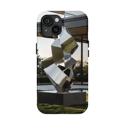 Polished Steel Abstract Sculpture Modern House Lawn