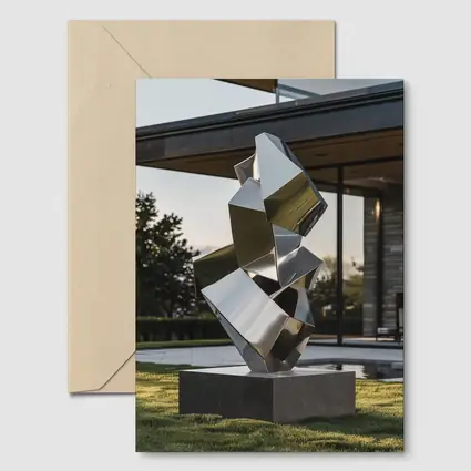 Polished Steel Abstract Sculpture Modern House Lawn