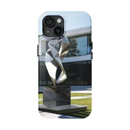 Abstract Geometric Silver Sculpture Modern House Garden