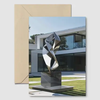 Abstract Geometric Silver Sculpture Modern House Garden