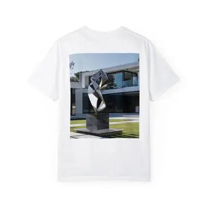 Abstract Geometric Silver Sculpture Modern House Garden