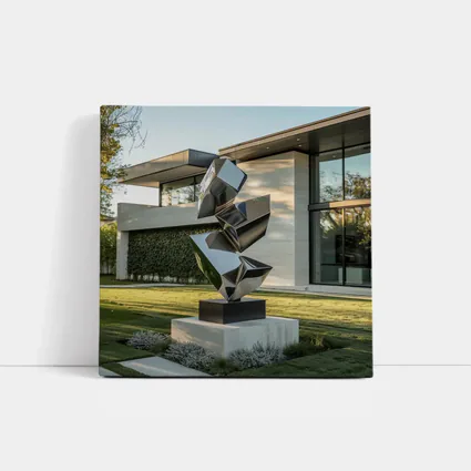Polished Steel Abstract Sculpture Modern House Garden