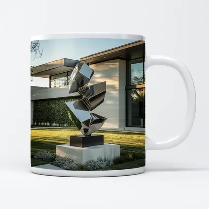 Polished Steel Abstract Sculpture Modern House Garden