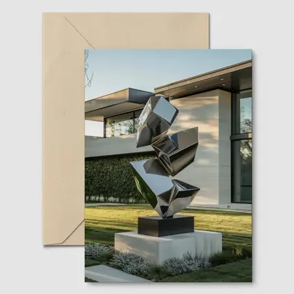Polished Steel Abstract Sculpture Modern House Garden
