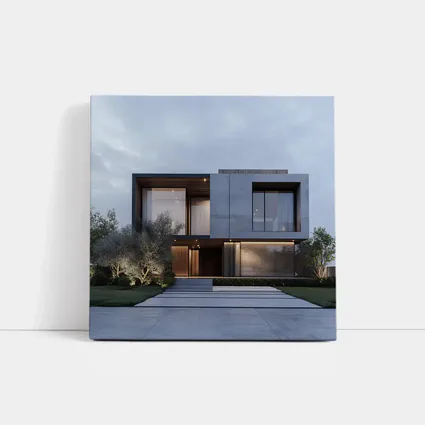 Modern Concrete House Exterior Dusk Sky