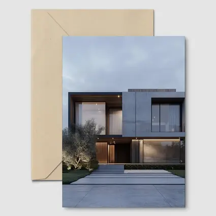 Modern Concrete House Exterior Dusk Sky