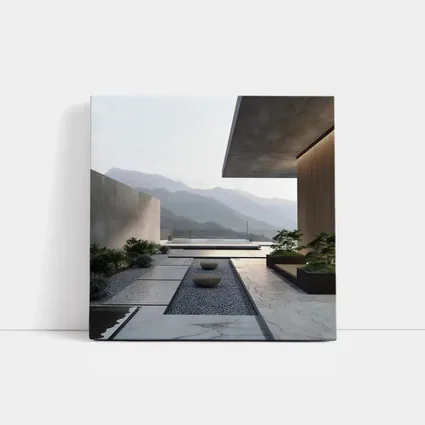 Minimalist Concrete Courtyard Mountain Landscape View