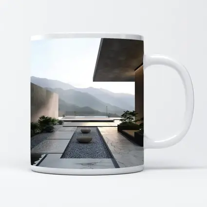 Minimalist Concrete Courtyard Mountain Landscape View