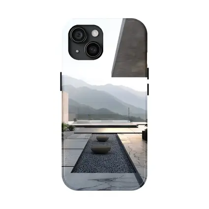 Minimalist Concrete Courtyard Mountain Landscape View