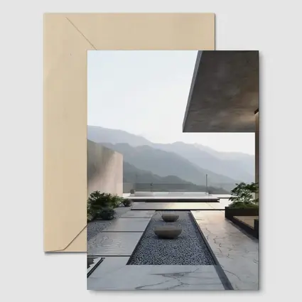 Minimalist Concrete Courtyard Mountain Landscape View