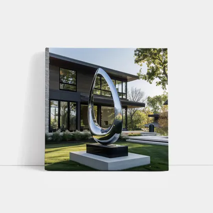 Polished Chrome Loop Sculpture Modern House Garden