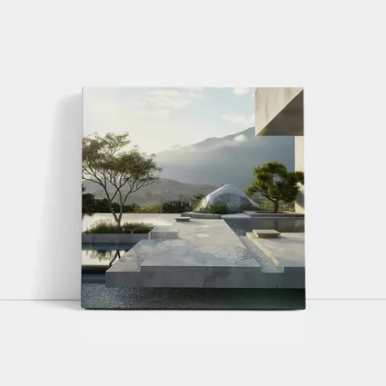 Minimalist Concrete Garden Architecture Mountain Backdrop