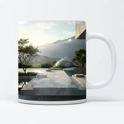 Minimalist Concrete Garden Architecture Mountain Backdrop