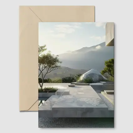 Minimalist Concrete Garden Architecture Mountain Backdrop