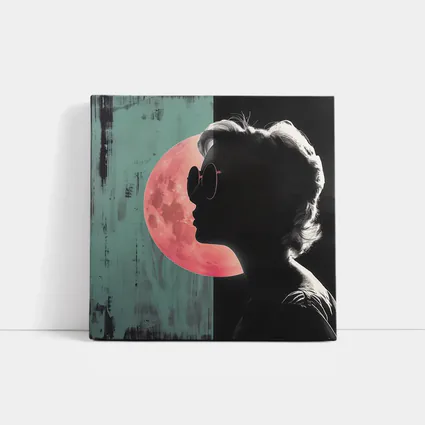 Woman Silhouette Pink Moon Teal Pop Art