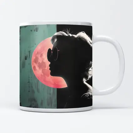 Woman Silhouette Pink Moon Teal Pop Art