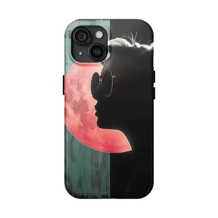 Woman Silhouette Pink Moon Teal Pop Art