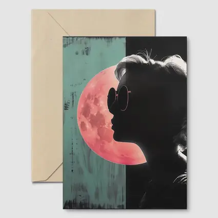 Woman Silhouette Pink Moon Teal Pop Art