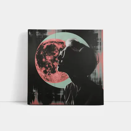 Woman Silhouette Pink Moon Dark Background