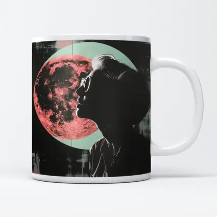Woman Silhouette Pink Moon Dark Background