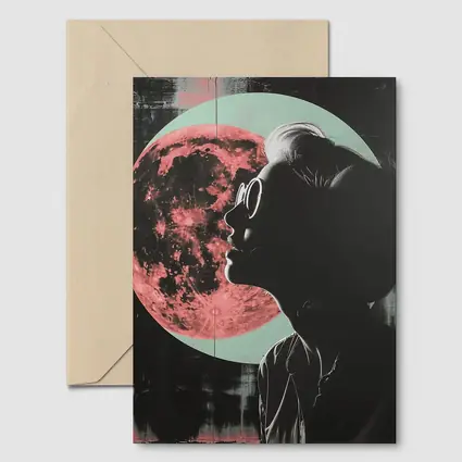 Woman Silhouette Pink Moon Dark Background