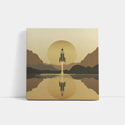 Rocket Launch Minimalist Mars Desert Landscape