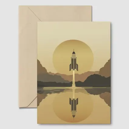 Rocket Launch Minimalist Mars Desert Landscape