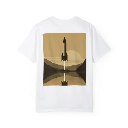Retro Rocket Launch Mountain Lake Minimal Art