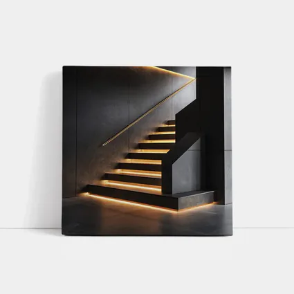 Modern Black Staircase With Gold LED Lighting