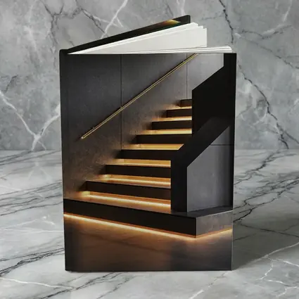 Modern Black Staircase With Gold LED Lighting