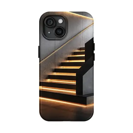Modern Black Staircase With Gold LED Lighting