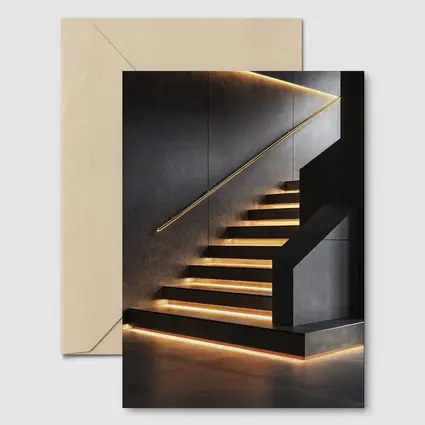 Modern Black Staircase With Gold LED Lighting