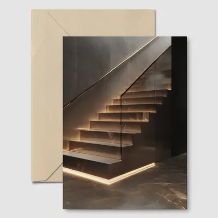 Marble Floating Staircase With LED Strip Lighting