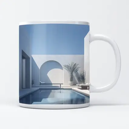 Minimalist White Courtyard Pool Architecture Blue Sky