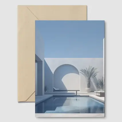Minimalist White Courtyard Pool Architecture Blue Sky