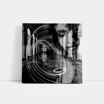 Black White Surreal Face Grand Hall Interior