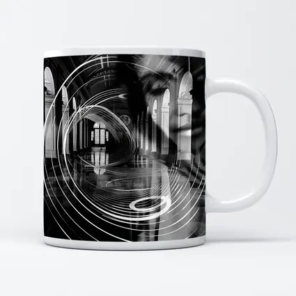 Black White Surreal Face Grand Hall Interior