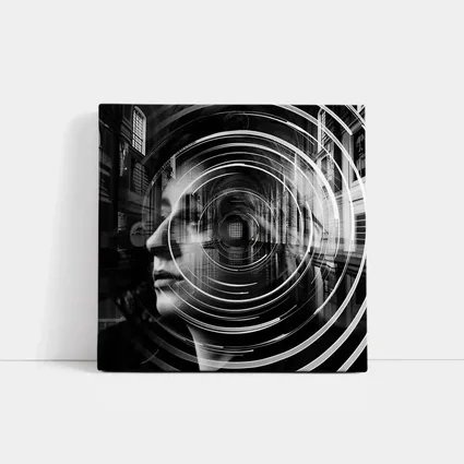 Woman Face Double Exposure Cathedral Black White