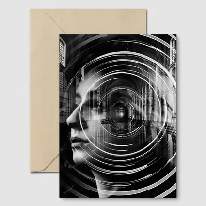 Woman Face Double Exposure Cathedral Black White
