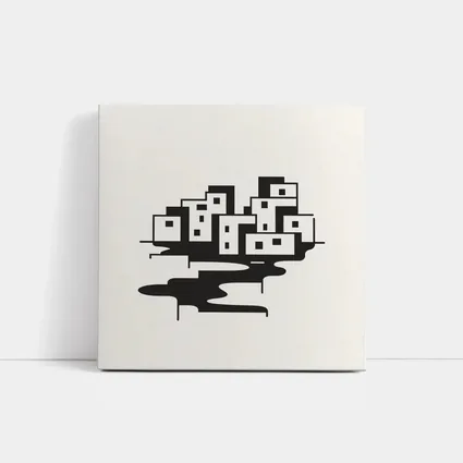 Minimalist Black White City Buildings Abstract Art