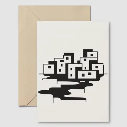 Minimalist Black White City Buildings Abstract Art