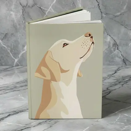 Yellow Labrador Retriever Looking Up Sage Background