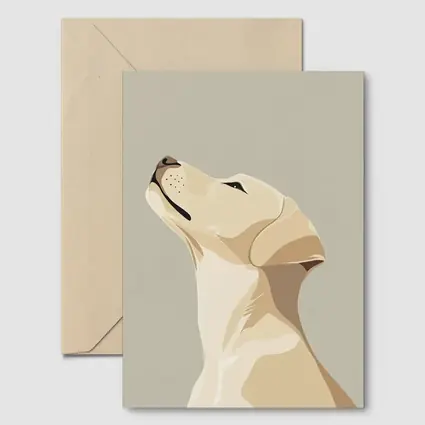 Yellow Labrador Retriever Looking Up Beige Background