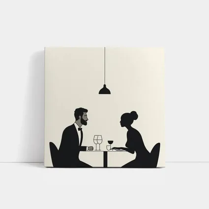 Couple Dining Minimalist Black Beige Restaurant Scene