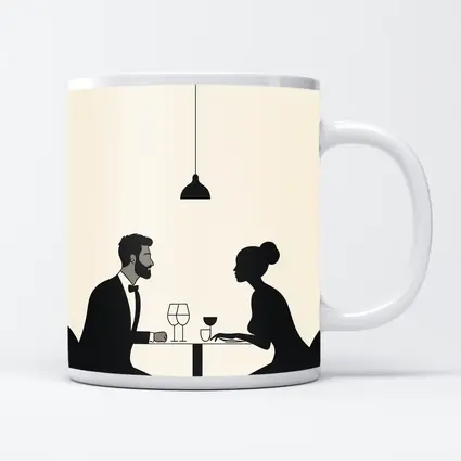 Couple Dining Minimalist Black Beige Restaurant Scene