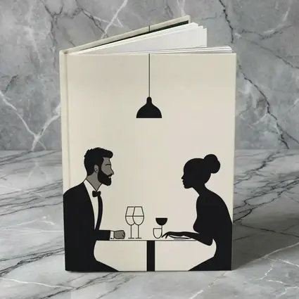 Couple Dining Minimalist Black Beige Restaurant Scene
